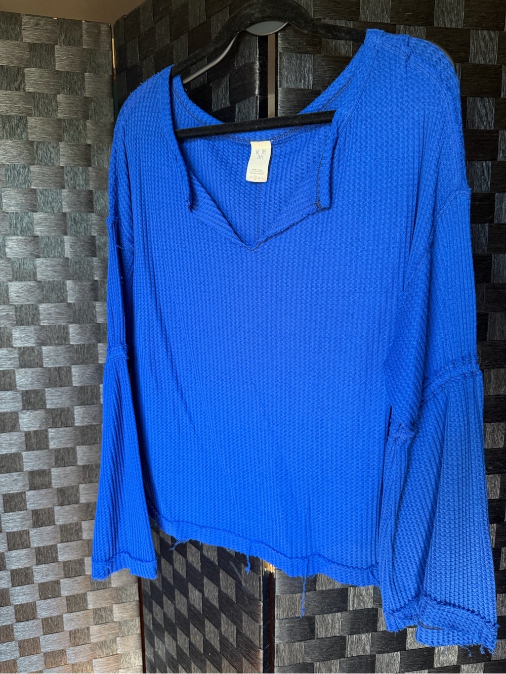We The Free Royal Blue Waffle V-Neck Pullover